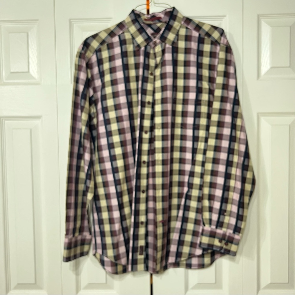 Tommy Bahama Men M Silk long sleeve button Shirt Check Purple preppy classic